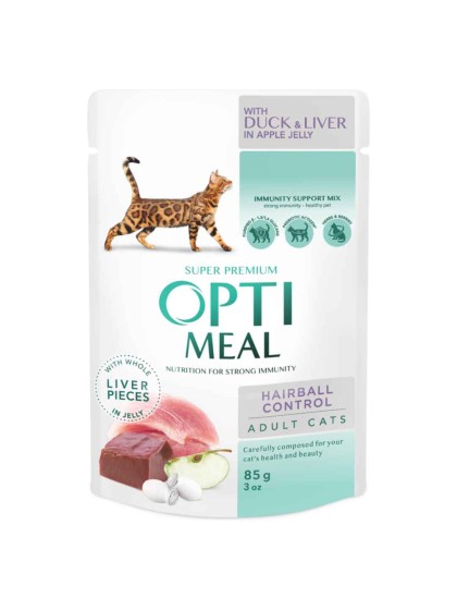 OptiMeal Adult Υγρή Τροφή για Ενήλικες Γάτες σε Φακελάκι με Πάπια και Συκώτι σε Ζελέ 85gr